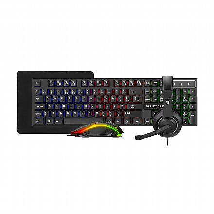Kit Gamer Bluecase Play - Teclado + Mouse + MousePad + Headset - LED Rainbow - BGHPKM-01BX