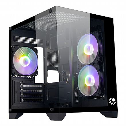 Gabinete Gamer Aquário Bluecase BG-052BBX Soul Pro - Vidro Temperado - Micro ATX - 3 Coolers ARGB Inclusos - Preto