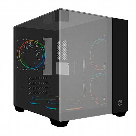 Gabinete Gamer Aquário Bluecase BG-059BBX Vegas - Vidro Panorâmico - Micro ATX - Preto