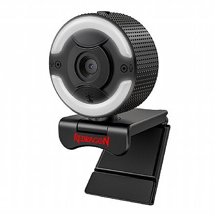 Webcam Redragon Oneshot Full HD - Capa de Privacidade - Suporte Ajustável - Iluminação Ring Light