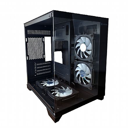 Gabinete Gamer Aquário Hayom GB1790 - Vidro Temperado - 4 Coolers Inclusos - Micro ATX - Preto