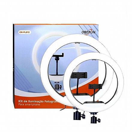Iluminador LED Ring Light 8" e 12" - Kit 2 - Suporte para Smartphone - USB - Oberon OR-PL812