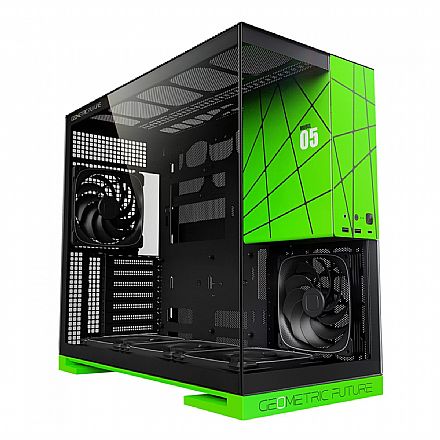 Gabinete Gamer Aquário Geometric Model 5 - Vidro Temperado - E-ATX - Preto e Verde - GEO-M5-BNV