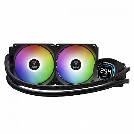 Water Cooler Gamdias Aura GL240 (AMD / Intel) - 240mm - Display Digital - ARGB - Preto Water Cooler Gamdias Aura GL240 (AMD / Intel) - 240mm - Display Digital - ARGB - Preto