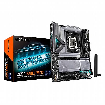 Placa Mãe Gigabyte Z890 Eagle - (LGA 1851 - DDR5 8800) - Chipset Intel Z890 - Wi-Fi 7 - 4 Slots M.2 - ATX - 9MZ89EG7-00-G11 Placa Mãe Gigabyte Z890 Eagle - (LGA 1851 - DDR5 8800) - Chipset Intel Z890 - Wi-Fi 7 - 4 Slots M.2 - ATX - 9MZ89EG7-00-G11