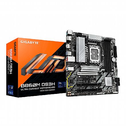 Placa Mãe Gigabyte B860M DS3H (LGA 1851 - DDR5 9066 O.C) - Chipset Intel B860M - Wi-Fi 6e - 2 Slots M.2 - Micro ATX Placa Mãe Gigabyte B860M DS3H (LGA 1851 - DDR5 9066 O.C) - Chipset Intel B860M - Wi-Fi 6e - 2 Slots M.2 - Micro ATX