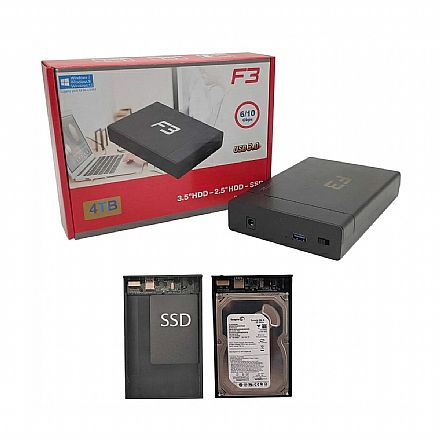 Case para HD SATA 2.5 Case para HD SATA 2.5" e 3.5" F3 - 6Gbps - USB 3.0 - CS-3-2EM1
