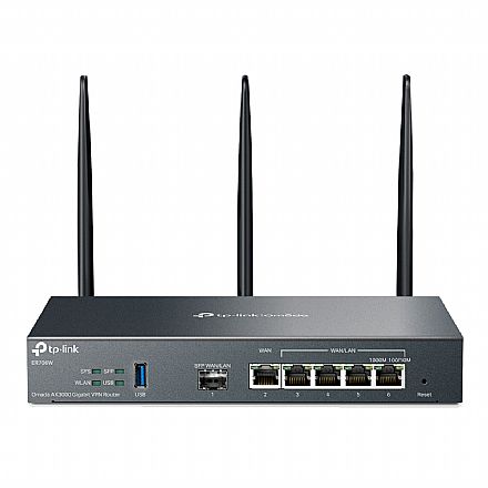 Roteador Wi-Fi TP-Link ER706W AX3000 Wi-Fi 6 - Dual Band - Omada Mesh - 5 Portas Gigabit + 1 Porta SFP - VPN