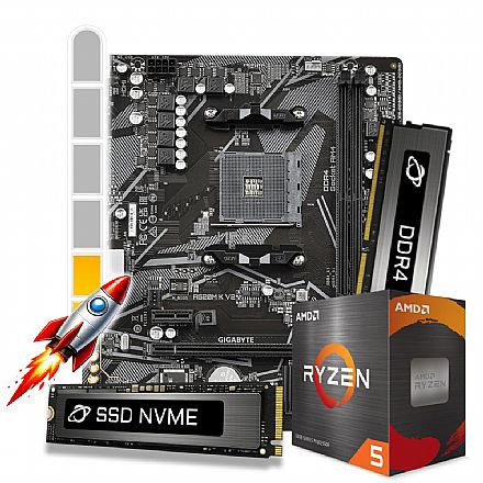 Kit Upgrade Processador AMD Ryzen™ 5 5500 + Placa Mãe A520M + Memória 16GB DDR4 + 1TB SSD M.2