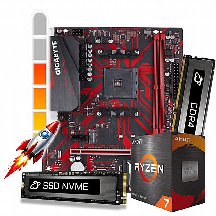 Kit Upgrade Processador AMD Ryzen™ 7 5700X + Placa Mãe B450M + Memória 16GB DDR4 + 1TB SSD M.2