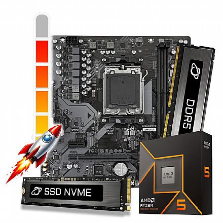 Kit Upgrade Processador AMD Ryzen™ 5 9600X + Placa Mãe B650MH + Memória 16GB DDR5 + 1TB SSD M.2