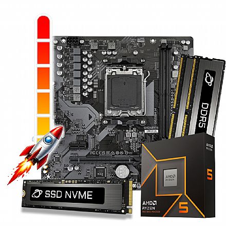 Kit Upgrade Processador AMD Ryzen™ 5 9600X + Placa Mãe B650MH + Memória 32GB DDR5 + 1TB SSD M.2