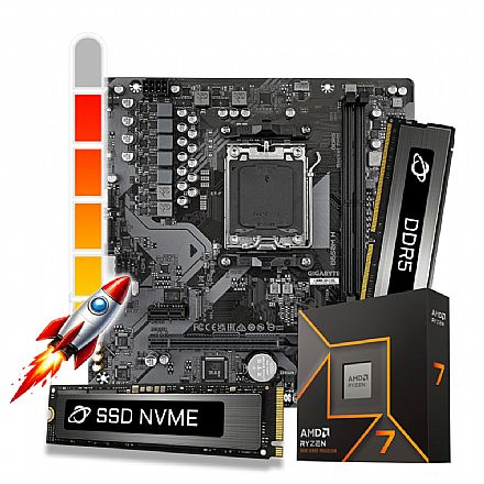 Kit Upgrade Processador AMD Ryzen™ 7 9700X + Placa Mãe B650MH + Memória 16GB DDR5 + 1TB SSD M.2