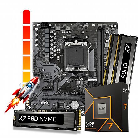 Kit Upgrade Processador AMD Ryzen™ 7 9700X + Placa Mãe B650MH + Memória 32GB DDR5 + 1TB SSD M.2