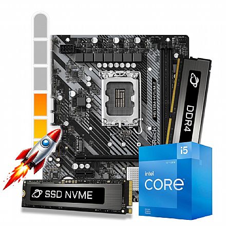 Kit Upgrade Processador Intel® Core™ i5 12400F + Placa Mãe H610M-HVS + Memória 16GB DDR4 + 1TB SSD M.2