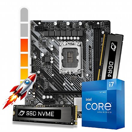 Kit Upgrade Processador Intel® Core™ i7 12700KF + Placa Mãe H610M-HVS + Memória 16GB DDR4 + 1TB SSD M.2