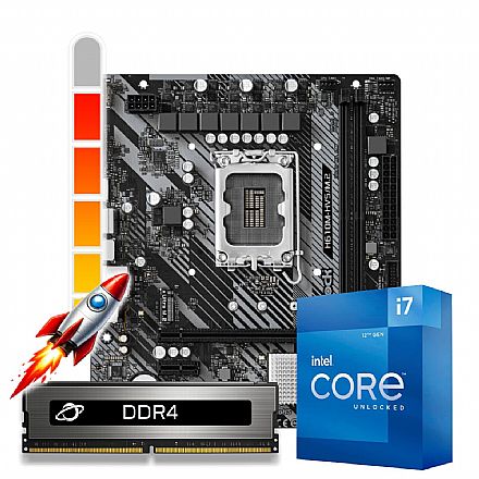 Kit Upgrade Processador Intel® Core™ i7 12700KF + Placa Mãe H610M-HVS + Memória 32GB DDR4