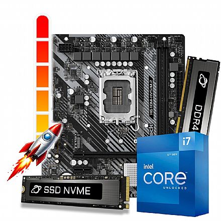 Kit Upgrade Processador Intel® Core™ i7 12700KF + Placa Mãe H610M-HVS + Memória 32GB DDR4 + 1TB SSD M.2
