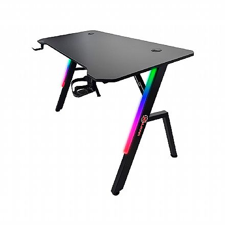 Mesa Gamer Kalkan Illumi - 120 x 61 - Iluminação RGB - Suporte de Headset - Porta-Copo - Preta - KLK00030