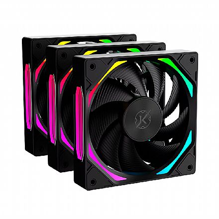 Kit 3 Coolers 120mm Halo - LED ARGB - Preto - Kalkan KLK00019