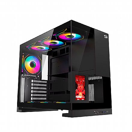 Gabinete Gamer Aquário Redragon Eternal Pro - Display TFT 4.3" - Até 7 Fans - ATX - Preto - CA-613B