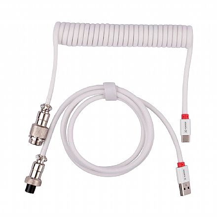 Cabo para Teclado Coiled Fortrek Helix - Até 1.8m - Conector Aviator - Design Espiral - Branco - 86939