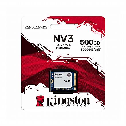 SSD M.2 500GB Kingston NV3 Mini - NVMe - Formato 2230 - Leitura 5.000MB/s - Gravação 3.000MB/s - SNV3SM3/500G SSD M.2 500GB Kingston NV3 Mini - NVMe - Formato 2230 - Leitura 5.000MB/s - Gravação 3.000MB/s - SNV3SM3/500G