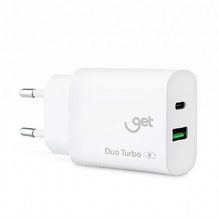 Carregador de Parede USB e USB-C - Get - 20W - Carregamento Rápido - Branco - 72815