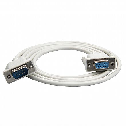 Cabo Serial Extensor DB9 Macho x DB9 Fêmea - RS232 - 2,5 metros - Branco
