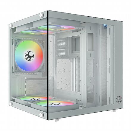 Gabinete Gamer Bluecase BG-066 Life Pro - Vidro Temperado - 5 Coolers Rainbow Inclusos - Micro ATX - Branco - BG-066WPBX