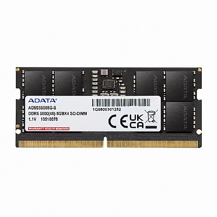 Memória SODIMM 8GB DDR5 5600MHz Adata - para Notebook - AD5S56008G-S