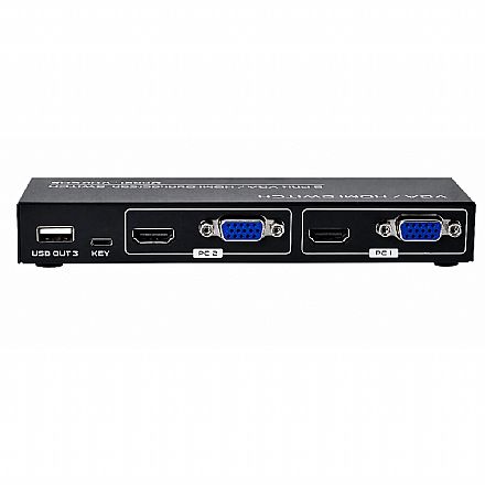 Switch KVM HUB0079 - 2 computadores em 2 monitores, teclado e mouse - HDMI 4K, VGA e USB