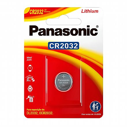 Bateria de Lítio CR2032 Panasonic - Unidade - para placa mãe, alarmes e relógios - CR2032/1TB