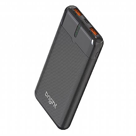 Power Bank Carregador Portátil Universal Bright PW001 - 10000 mAh - Carregamento Rápido 20W - USB-C e USB - Preto