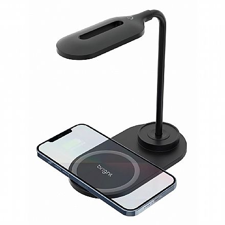 Luminária de Mesa Bright com Carregador sem Fio 15W - Haste Flexível - Micro-USB - LED - Preta - CG005
