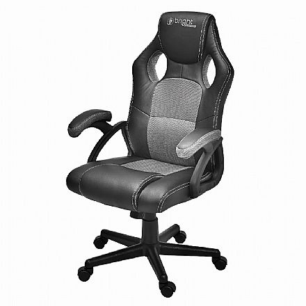 Cadeira Gamer Bright CD105 - Encosto Reclinável 13° - Até 120kg - Preto e Cinza - CD105