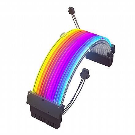 Cabo Extensor 24 Pinos - Para Placa Mãe - 24,5cm - ARGB Fibra Óptica - 18 AWG - Redragon RD-GCP06