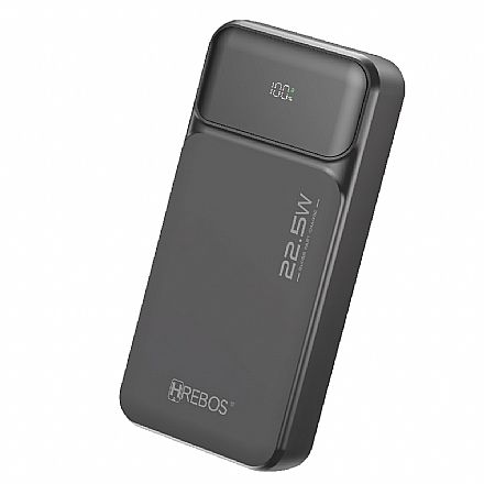 Power Bank Carregador Portátil Hrebos PB-204 - 22,5W - Carregamento Rápido - 20000mAh - USB e USB-C - Preto