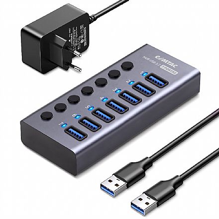 HUB USB 3.2 - 7 Portas Chaveadas - 5Gbps - Linha Aluminium - com Fonte 12V 3A - Comtac 24129450