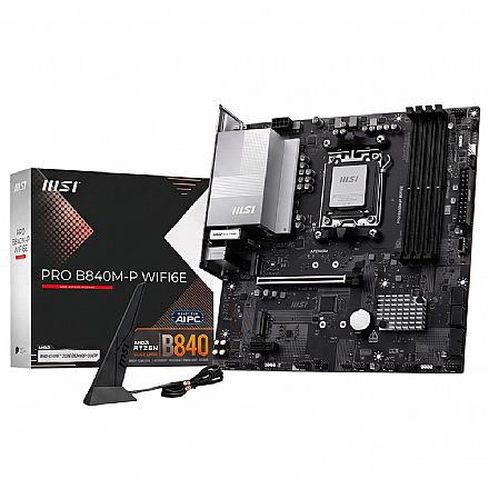 Placa Mãe MSI PRO B840M-P WiFi6E (AM5 - DDR5 8000 O.C) - Chipset AMD B840 - Wi-Fi 6E - 2x Slots M.2 - Micro ATX
