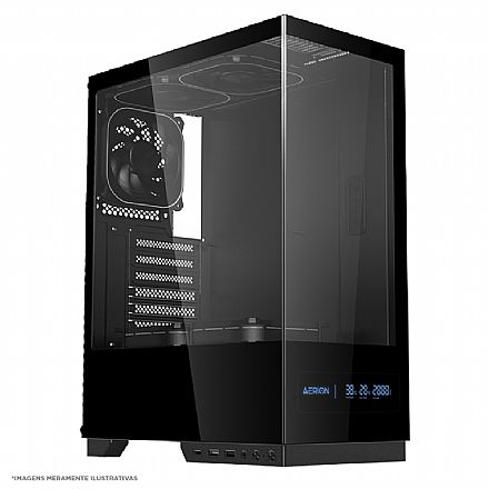 Gabinete Gamer Aquário Aerion Arch V1sion GAB130BLK - Lateral e Frontal em Vidro Temperado - Tela LCD - ATX - Preto - 70578