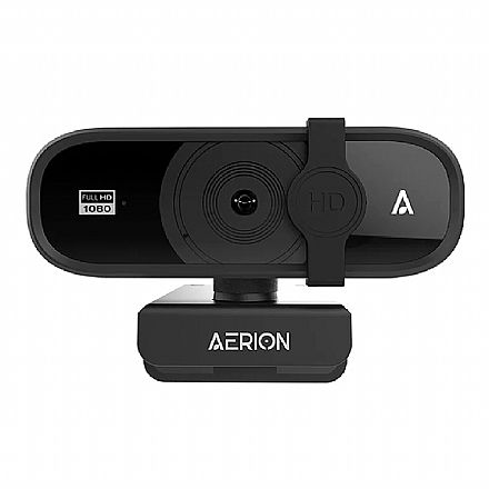Webcam Aerion Visus 100 - Video Chamada em Full HD - Foco Automático - 60 FPS - Microfone Duplo - Redução de Ruído - Tampa de Privacidade - Preta - WEB100