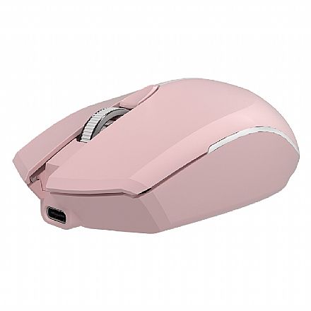 Mouse sem Fio C3Tech M-BT40PK - Bateria Recarregável - 2.4GHz e Bluetooth - 1600dpi - Rosa