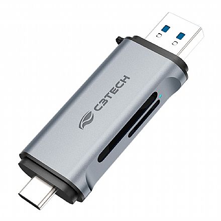 Leitor de Cartão de Memória USB e USB-C - SD e Micro SD - 5Gbps - Alumínio - C3Tech HU-L50GY