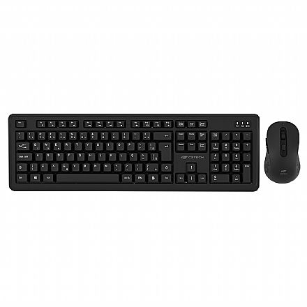 Kit Teclado e Mouse sem Fio C3Tech K-W200BK - Recarregável - ABNT2 - Preto