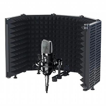 Escudo Acústico para Microfone C3Tech MI-P20BK - 5 Painéis Dobráveis - Espuma de Alta Densidade - Preto