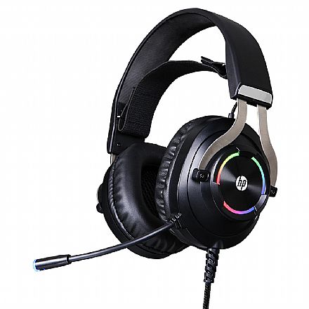 Headset Gamer HP H360 - P3 e USB - Driver 50mm - Microfone - Iluminação RGB - Acabamento Aço Escovado - Controle de Volume - Preto - 9AJ68AA