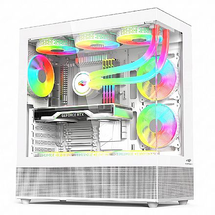 Gabinete Aquário Gamer C3Tech Aquarius MT-G850WH - Lateral e Frontal em Vidro Temperado - USB-C - ATX - Branco - MT-G850WH