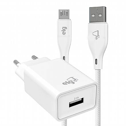 Carregador de Parede USB - com Cabo Micro USB - Branco - ELG KT510WC