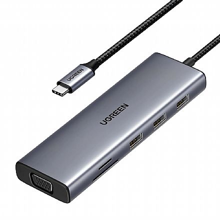 HUB USB-C - 10 em 1 - HDMI 4K - VGA - RJ45 Gigabit - Leitor SD/TF - P2 - USB 3.0 - PD 100W - Cinza - Ugreen CM498